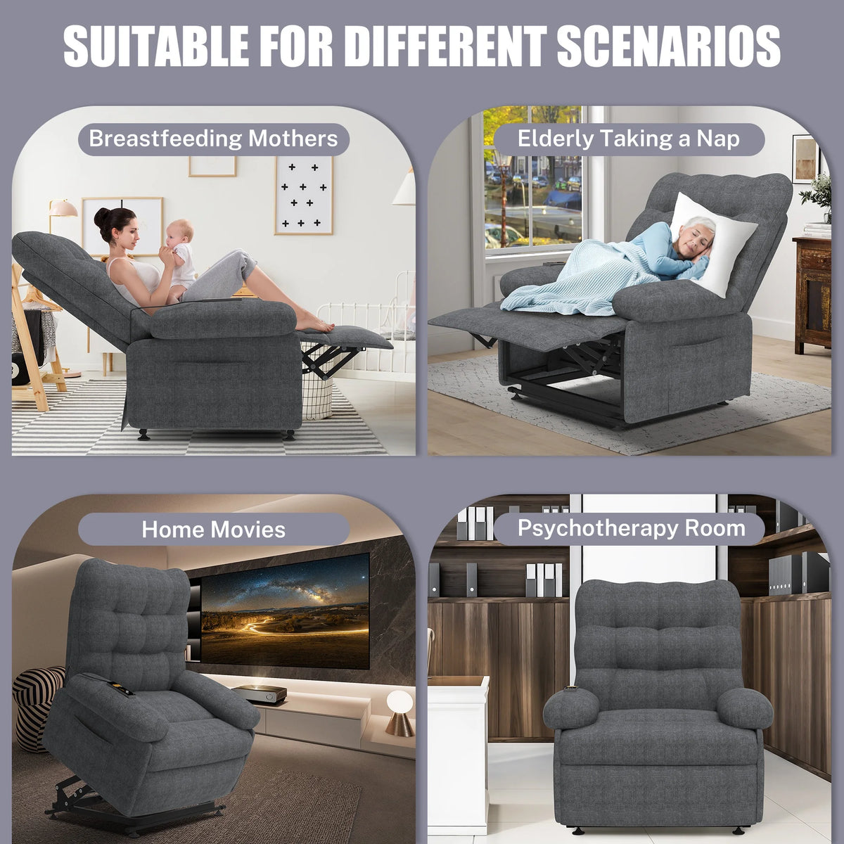 Segmart Power Lift Recliner Chair for Elderly, Heavy Duty 440lbs Antiskid Classic Fabric Linen Sofa Chair, 3 Motors Ergonomic Lounge Single Sofa with Overstuffed Arms and Remote Control, Grey