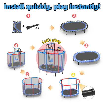 Toddler Trampoline for Kids with Swing, 60" Mini Trampoline with Baksketball Hoop, Segmart Recreational Trampolines with Safety Enclosure Net, Adjustable Toddler Trampoline for Birthday Gifts