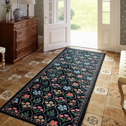 Lahome Pearl Velvet Washable Moroccan Floral Area Rug-Elegant Carpet for Living Room, Bedroom, or Office