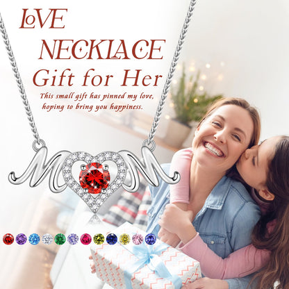 Beautlace Mom Pendant Necklace 925 Sterling Silver Love Heart May Emerald Birthstone Necklace Mother's Day Birthday Jewelry Gifts for Mom Women Grandma