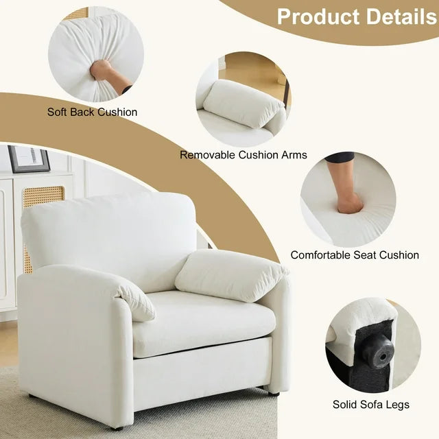 Zimtown Oversize Accent Chair, 36" Wide, Solid Wood Frame & Chenille Modern Upholstery Sofa Chair for Living Room, Beige