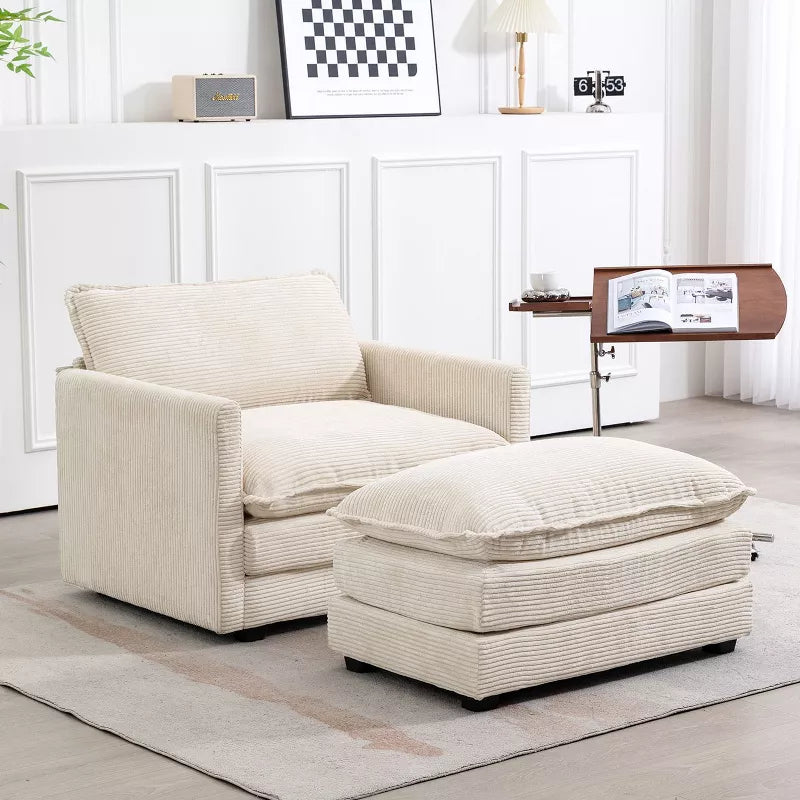 Hyleory Modern Corduroy Fabric Upholstered Accent Chair with Ottoman in