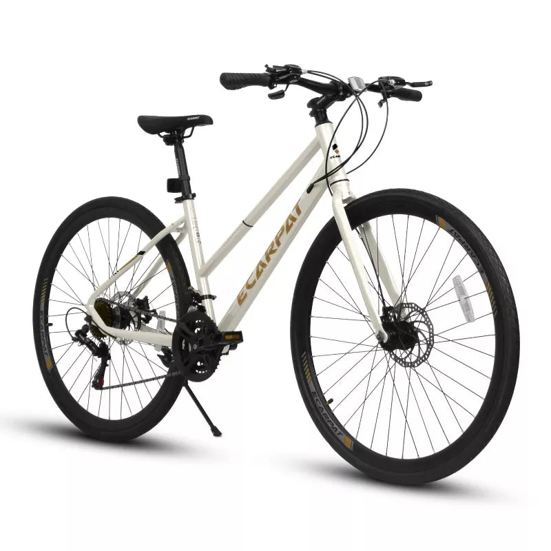 BestParts Road Bike 700C×35, 21-Speed Commuter Bike, Urban Hybrid Bicycle, Dual Disc Brakes, for Adults & Students, Cream Steel Frame
