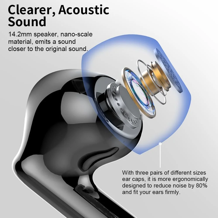 Wireless Earbuds, Bluetooth Headphones 5.4 HiFi Stereo, Wireless Earphones with ENC Noise Cancelling Mic, IP7 Waterproof in Ear Wireless Headphones, LED Digital Display Ear Buds, Touch Control, Black