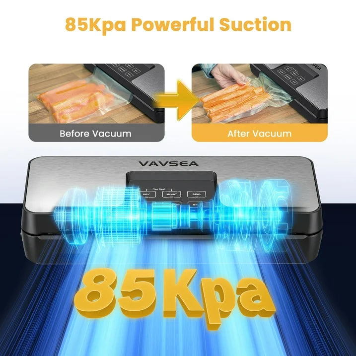 VAVSEA Vacuum Sealer Machine,85kPa Food Vacuum Sealer with Bag Roll Storage Space,8 in 1 Food Vacuum Machine with 10 Vacuum Bags  1 Bag Roll for Sous Vide and Food Storage