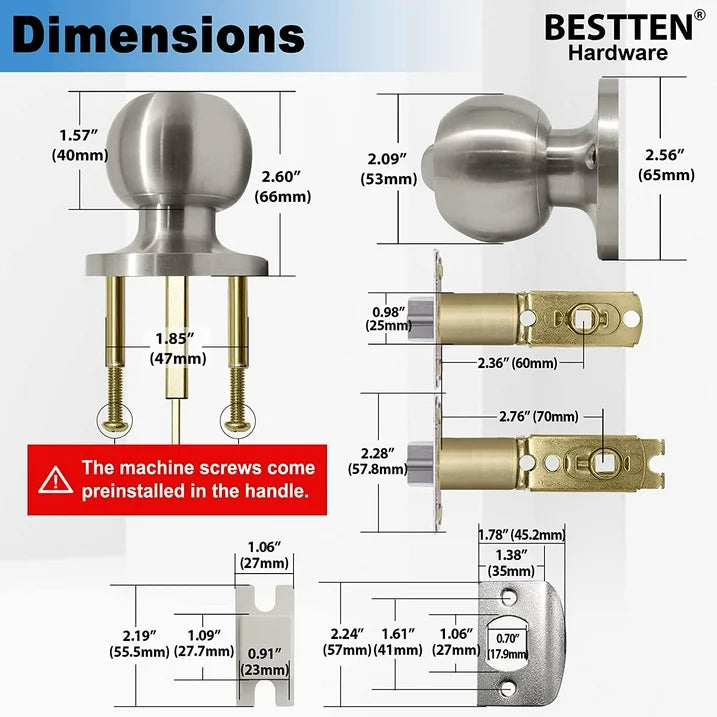 SUWU Door knob,Keyed Entry Door Knob with Lock, Interior and Exterior Door Lock, Standard Ball, Satin Nickel