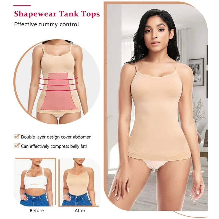 MANIFIQUE 2 Pack Compression Tank Cami  Tummy and Waist Control Body Shapewear Camisole for Women