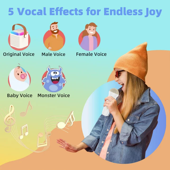 Mini Karaoke Machine for Kids, Portable Bluetooth Karaoke Singing Speaker with Wireless Microphone and Dynamic Lights, Karaoke Toys Gifts for Girls Boys Family Home Party, White