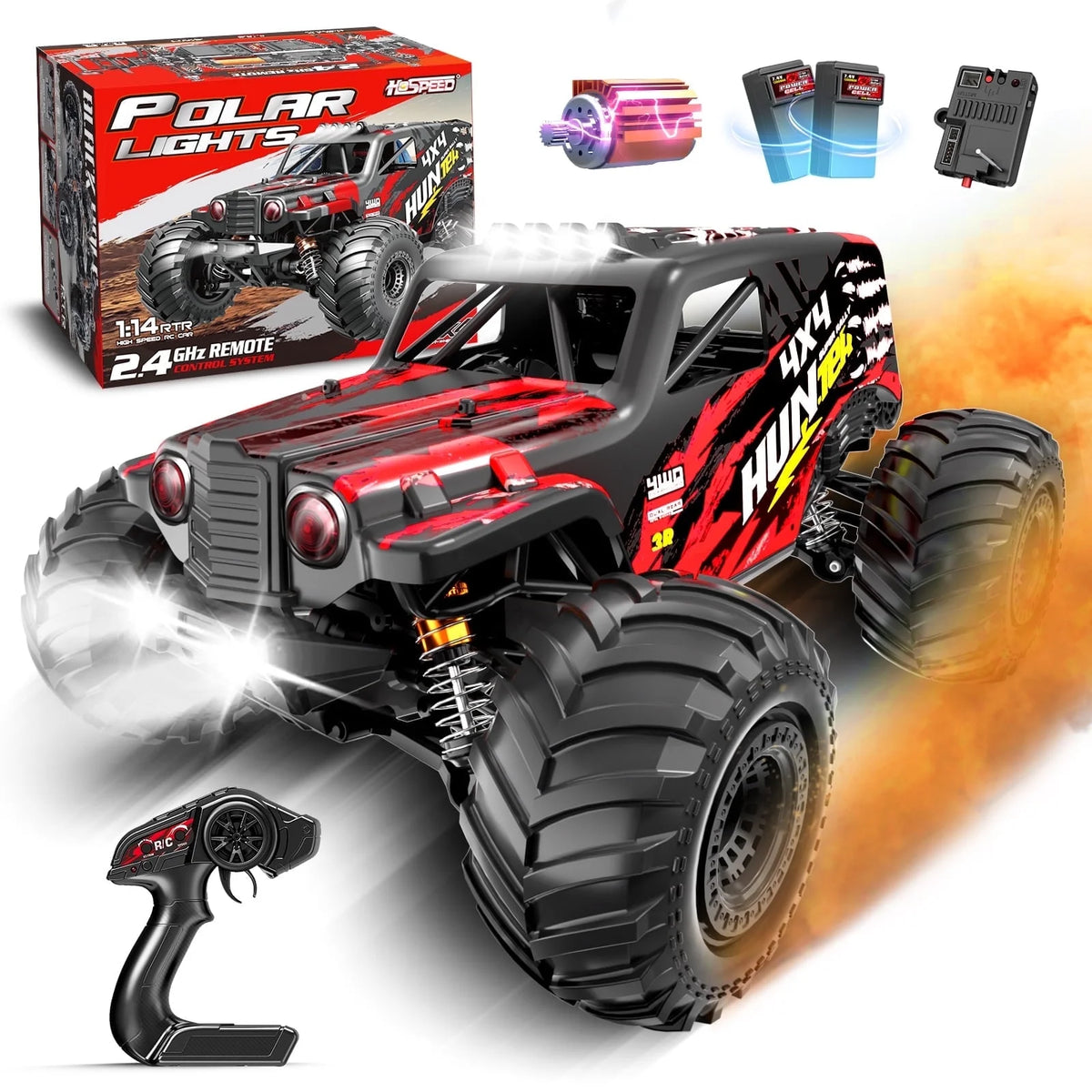 LOHEER 1:14 RC Cars for Adults Fast 42 mph, 4WD Off-Road RC Trucks with 6 LED Lights, High Speed Remote Control Car for Teen Boy Gifts