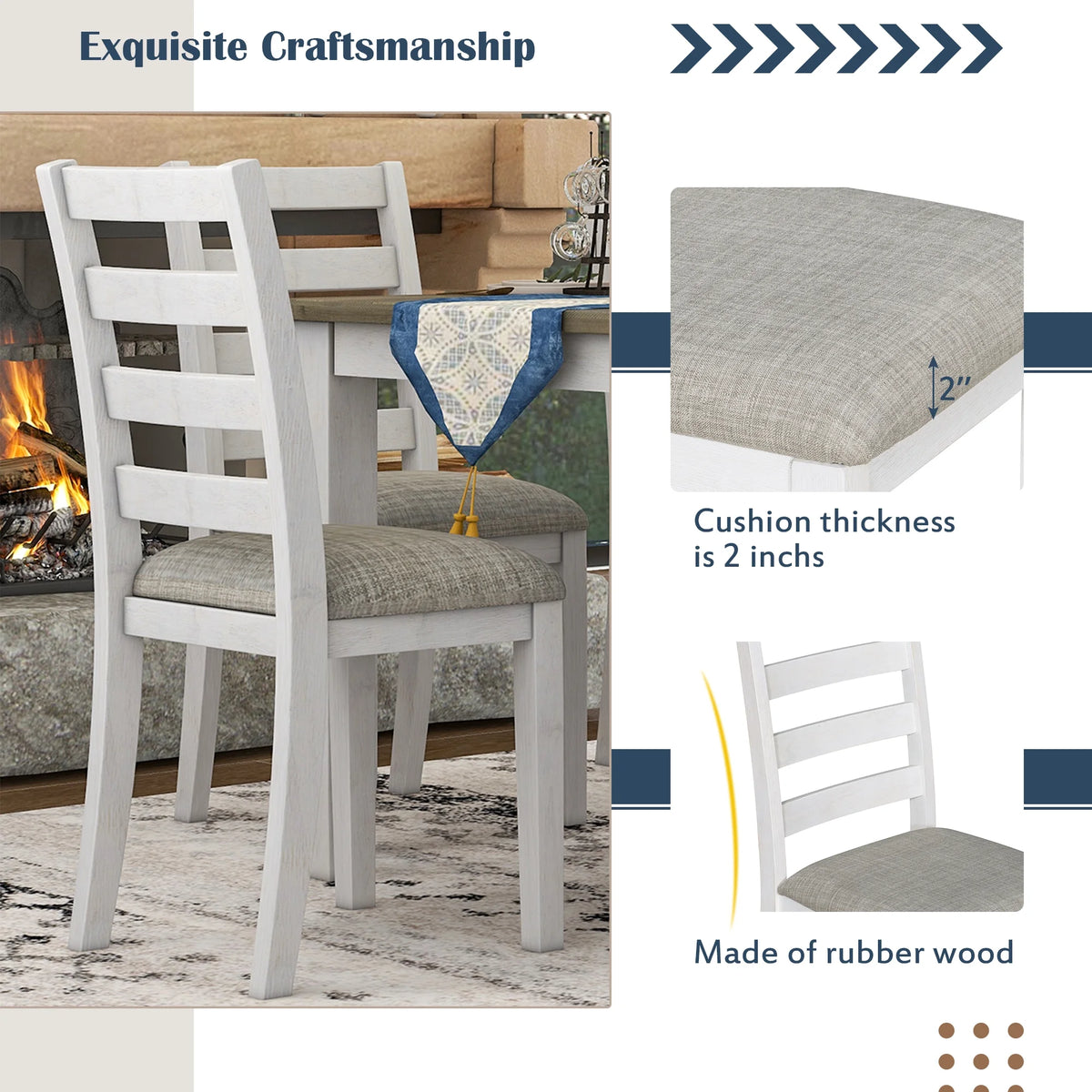 EUROCO Rustic Style 6-Piece Dining Room Table Set with 4 Upholstered Chairs & a Bench