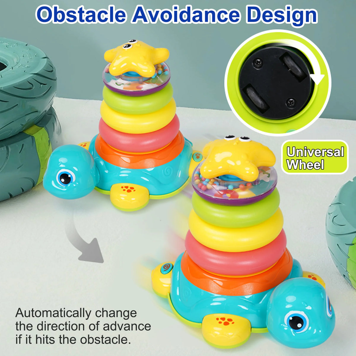 Richgv Baby Crawling Toys for 6-12 Months, Turtle Baby Toys Light up Musical Toys with Stacking Rings, Infant Tummy Time Toys for Boys Girls 1-3 Year