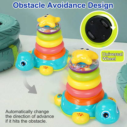 Richgv Baby Crawling Toys for 6-12 Months, Turtle Baby Toys Light up Musical Toys with Stacking Rings, Infant Tummy Time Toys for Boys Girls 1-3 Year