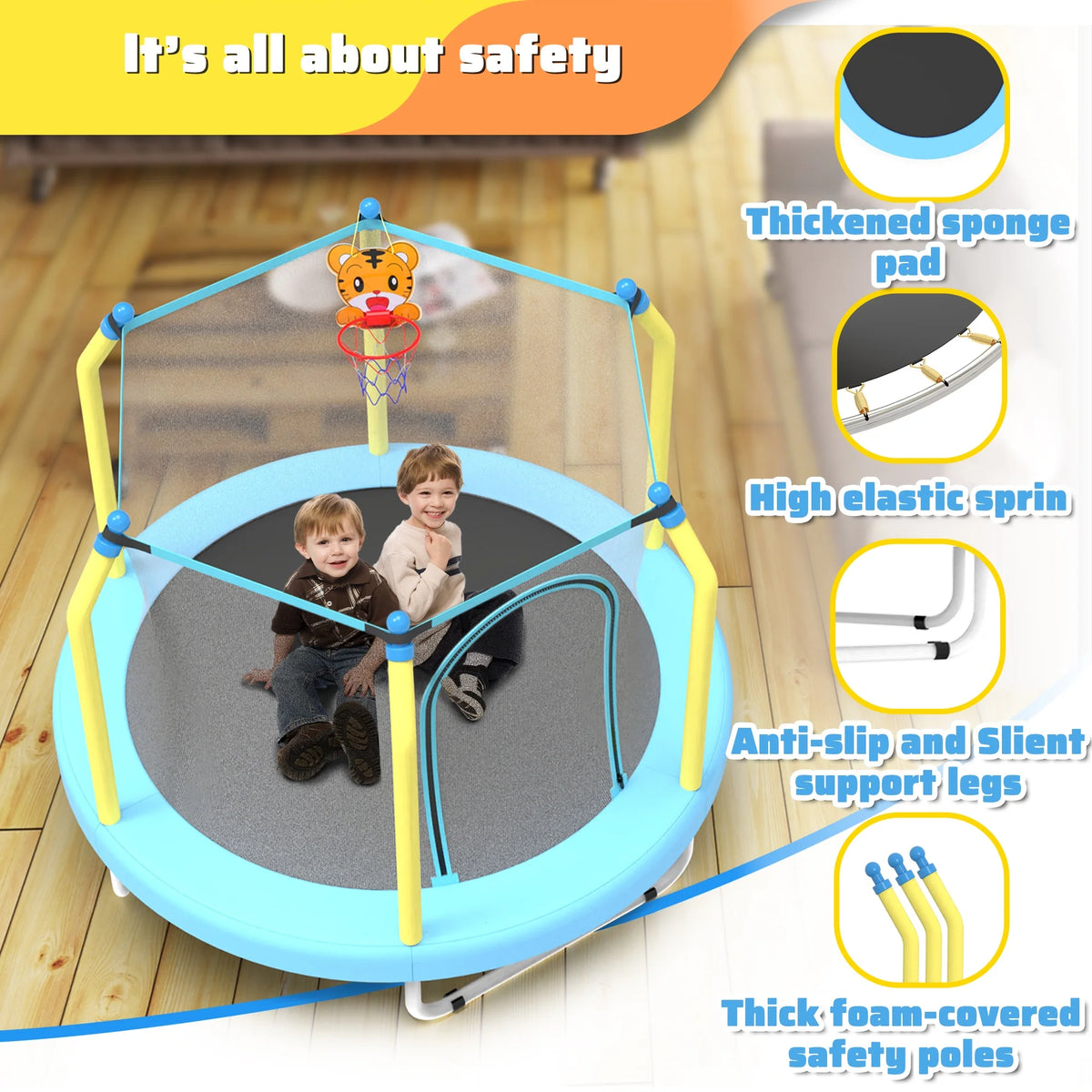 55'' Toddler Trampoline for Kids, SEGMART Kids Trampoline with Enclosure Net and Balls, Indoor Outdoor Mini Small Trampoline Birthday Gifts for Boys and Girls Age 3 Months and up
