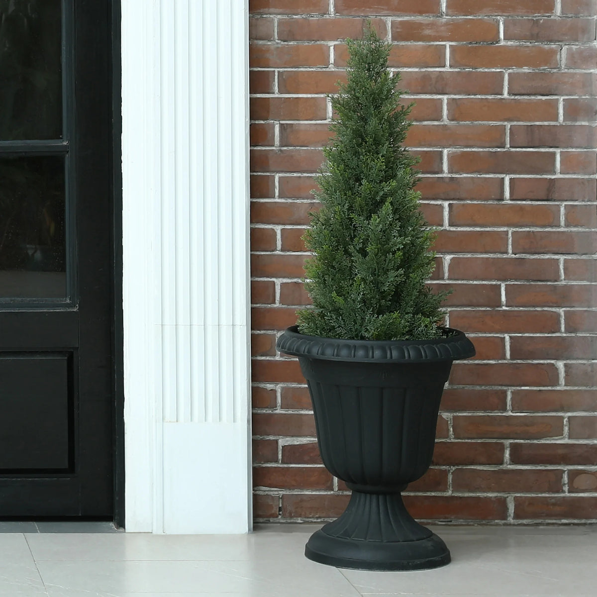 2 Pack 3ft Artificial Cedar Topiary Trees for Outdoors, Fake Cypress Plants with Solar Light String, Faux uv resistant Plants for Home Front Porch Decor, Housewarming Gift
