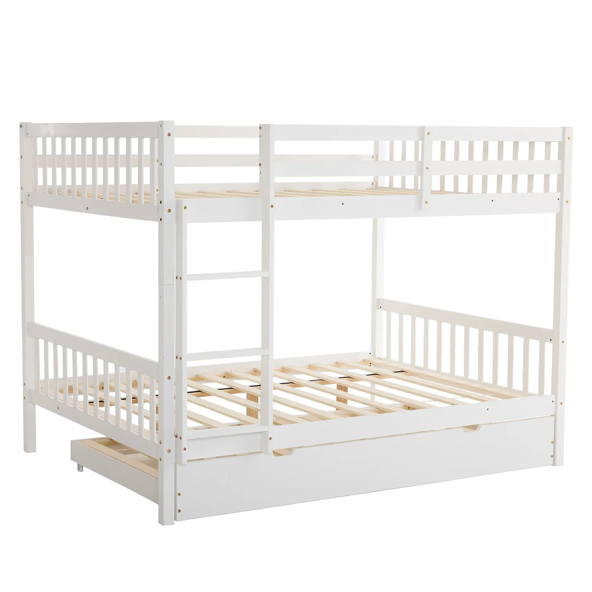 Ktaxon Wood Full over Full Bunk Bed with Trundle for Kids & Adults Bedroom, White