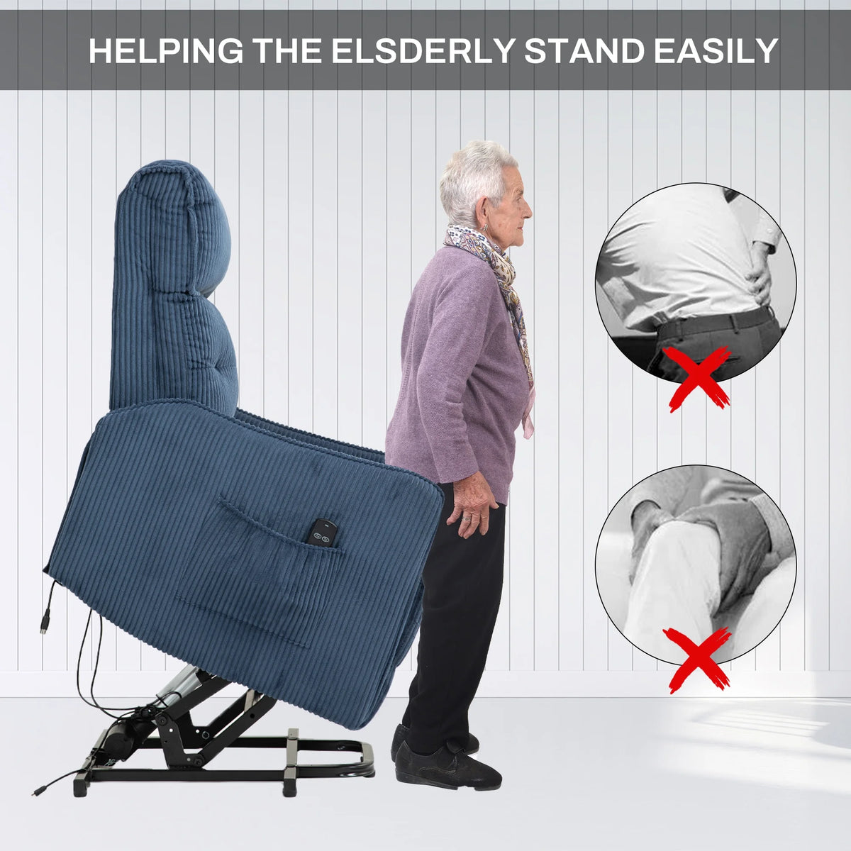 UHOMEPRO Power Lift Recliner Chair for Elderly and Adults, Modern Single Sofa Recliner with Infinite Position and Side Pockets, Electric Reclining Mechanism for Living Room Home Theater, Navy