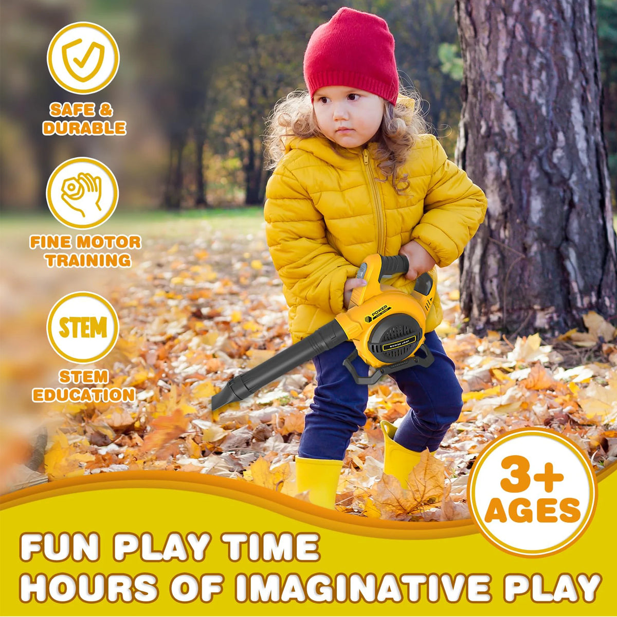 Richgv Leaf Blower Toy for Kids, Pretend Play Tool Garden Toy Blows Air with Sound, Outdoor Construction Gardening Kids Tool Toys for Boys Girls Age 3-8