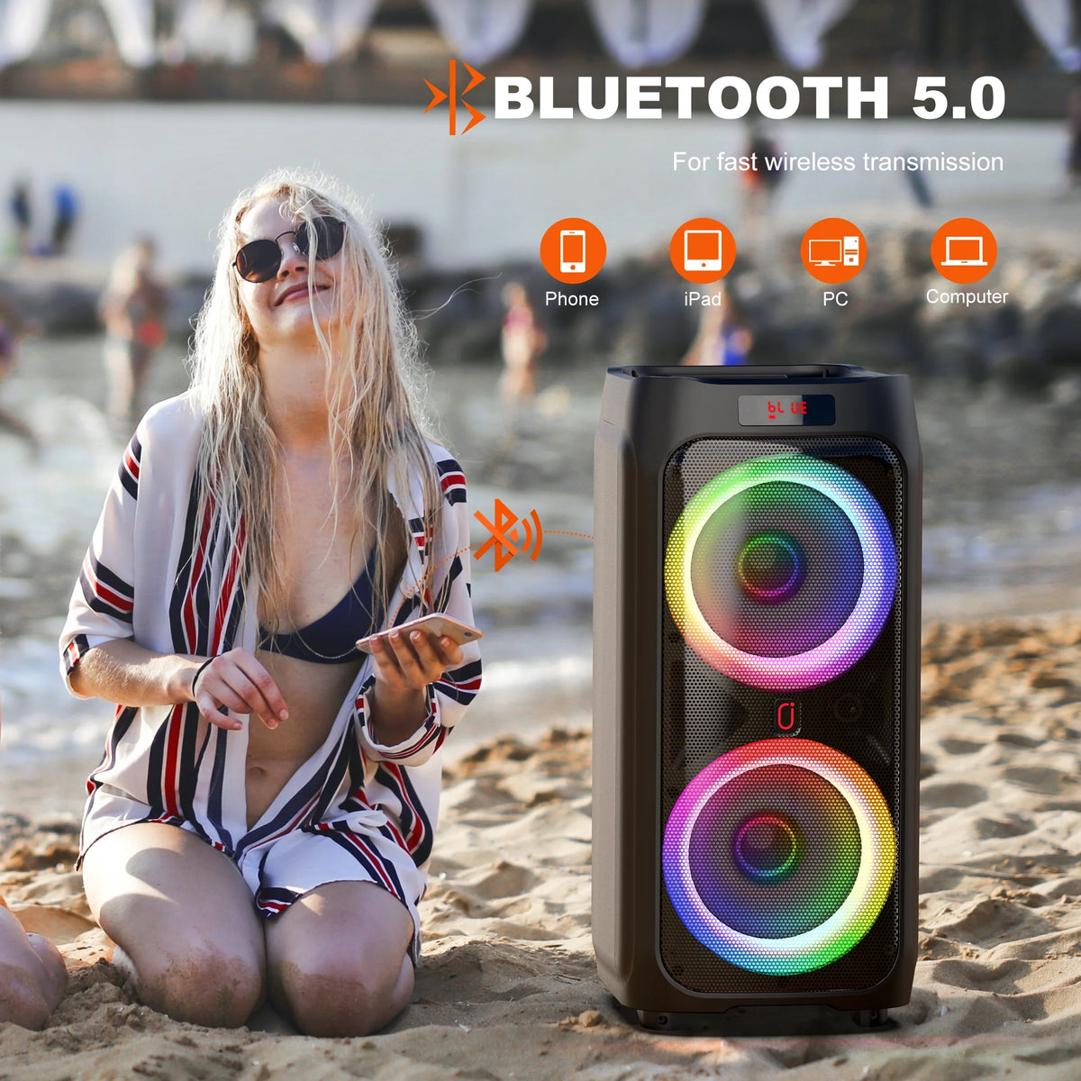 FanFun Karaoke Machine for Adults, 8" Big Bluetooth Party Speaker with 500W Peak Power, PA System with LED Disco Light for Party