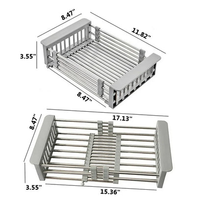 Expandable Dish Drying Rack Over The Sink Dish Basket Drainer with Telescopic Arms Functional Kitchen Sink Organizer for Vegetable (8-17) x 3.6 x 9