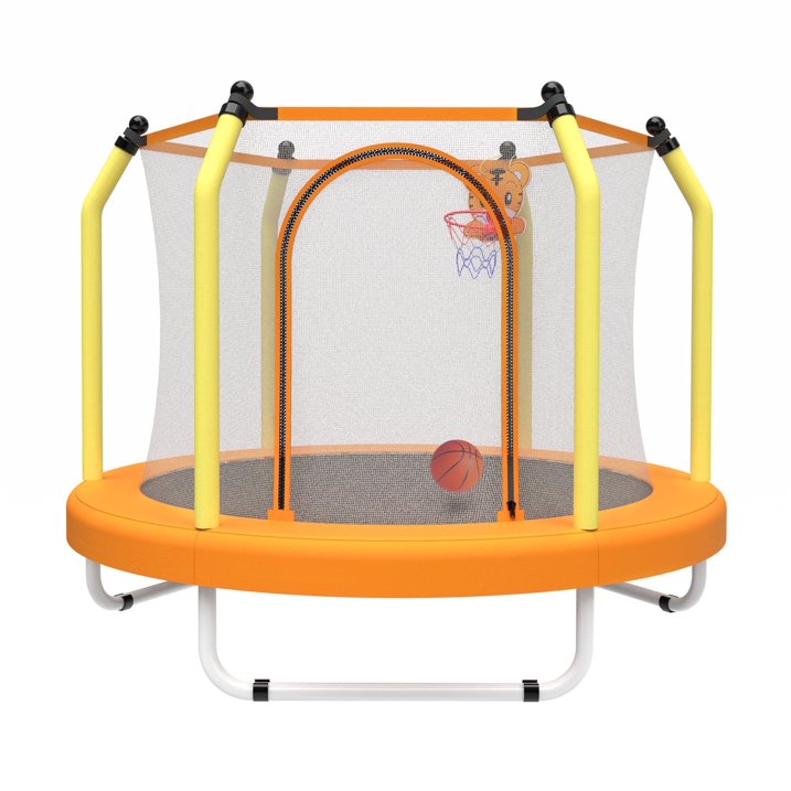 SHINPT 55  Kids Trampoline for Kids Age2 8, Indoor/Outdoor Toddler Trampoline Featuring Safety Handle, Easy Assembly, Entertainment Trampoline Basketball Hoop for Backyard, Patio