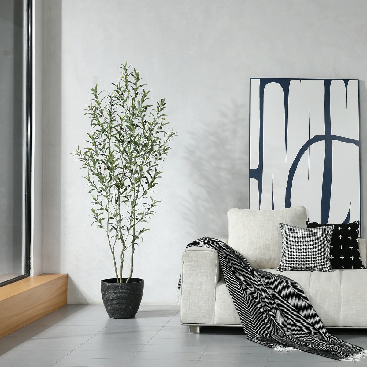 6ft Fake Plastic Olive Tree in Pot, Pre Potted Faux Greenry Plant for Home Decor Office House Living Room Indoor Outdoor, Big Fake Plants Fake House Plants