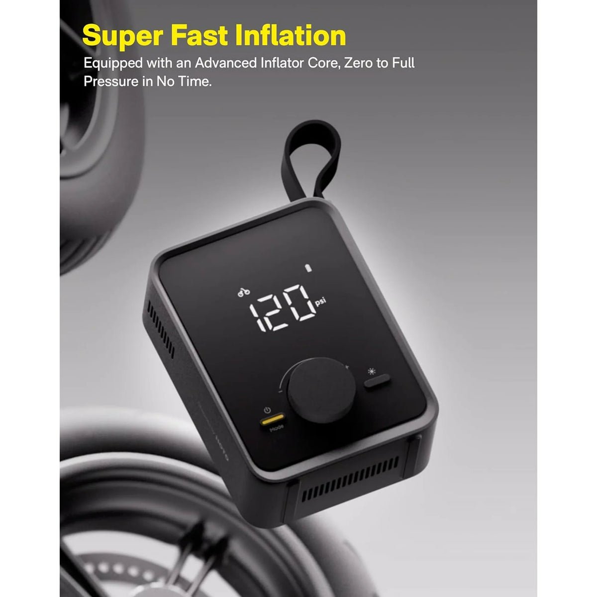 HOTO Electric Air Pump Pro for Car Tires with Digital Pressure Gauge 120PSI - Black