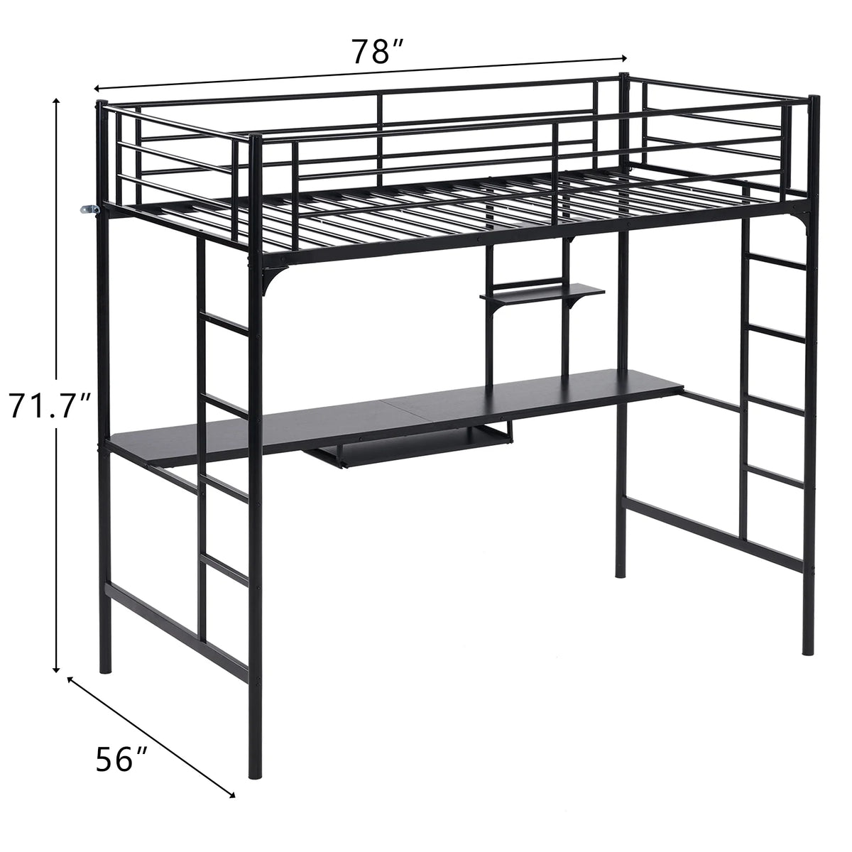 Ktaxon Twin Loft Bed with Desk, Metal Bunk Bed Frame with Shelf for Small Space, Black