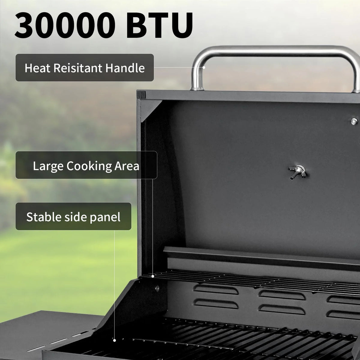 Segmart 3 Burner BBQ Propane Gas Grill, Stainless Steel 30,000 BTU Patio Garden Barbecue Grill with Side Tables, Hanging Basket & Thermometer, Perfect for Camping, Outdoor Cooking