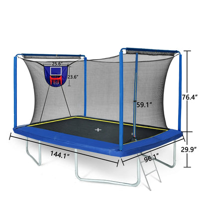 Outdoor Trampoline with Basketball Hoop, SEGMART Large Rectangle Trampoline with Net For Kids and Adults, Heavy-Duty Backyard Trampolines, Recreational Trampolines with Basketball Ball, Blue