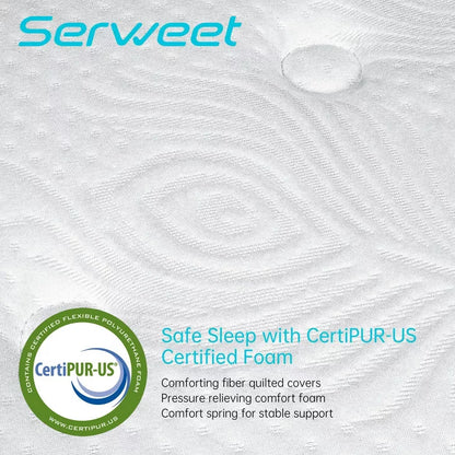 Serweet 10 inch Breathable Hybrid Mattress - Compatible with Platform Bed, Box Spring, or Slat Base