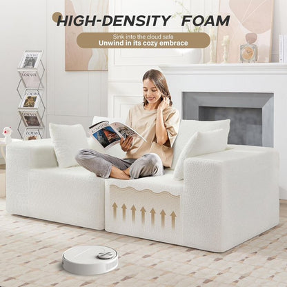 HSUNNS Compression Sofa, 103" Modular Sectional Sofa with Chaise for Living Room, Office and Game Room, No Assembly Convertible Couch with 3 Cushions and 2 Pillows, White