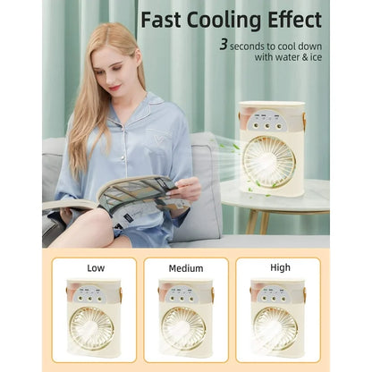 Sentryse Portable Air Conditioner Fan, Rechargeable Mini Evaporative Air Cooler Quiet Desk Fan, Personal Mini AC with 7 Colors LED Light for Home, Office, Beige