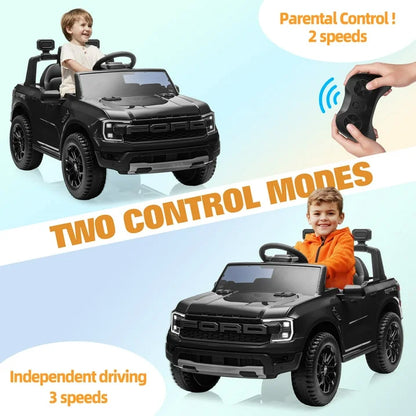 Ford Ranger Raptor Ride on Cars for Kids, 12V Powered Ride on Truck Toys with Remote Control, Play, LED Lights, Safety Belt, 4 Wheels Suspension Electric Cars for 3-5 Years Boy Girl, Black