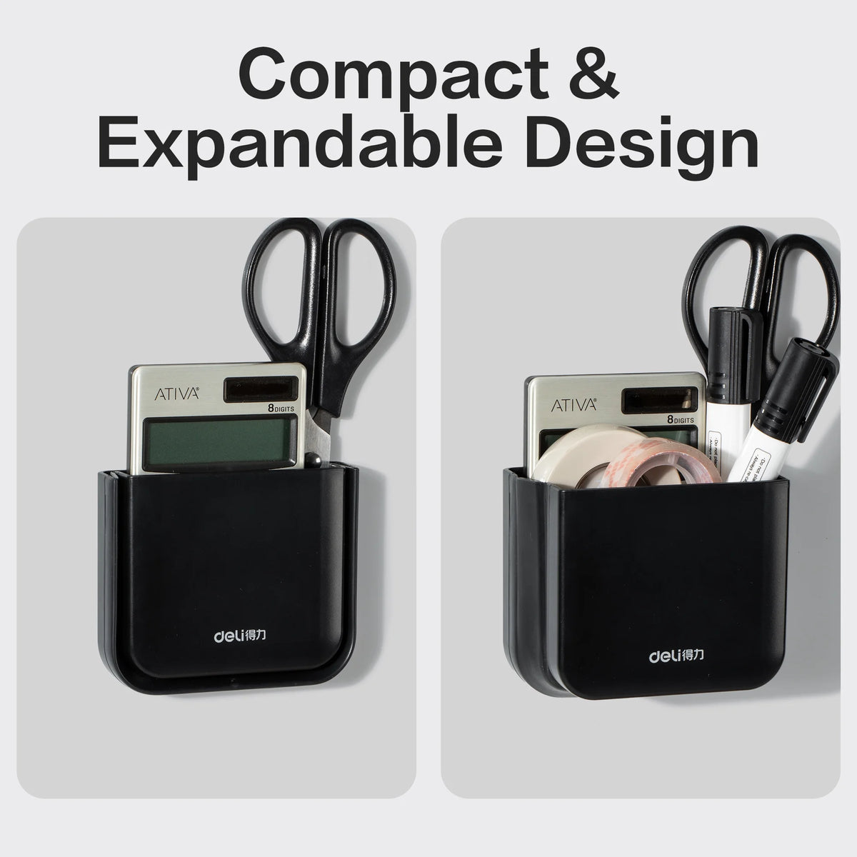 Deli Expandable Magnetic Pen Holder, Office Organizer for Whiteboard, Fridge, Locker Accessories, Black