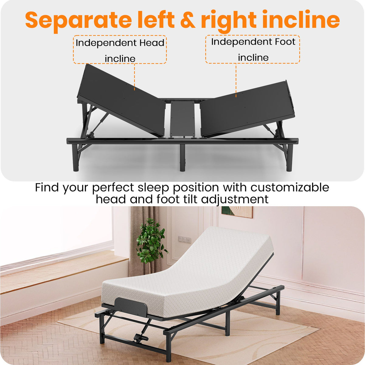 JYYA88BB Twin XL Adjustable Bed Frame, Zero Gravity, Anti-Snore, 400 lbs, Quiet Motor