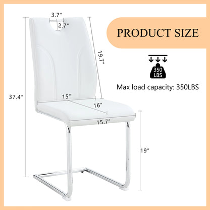 Sumdeal Modern White Pu Leather Dining Chair Set with Silver C-shaped Metal Legs,Set of 2