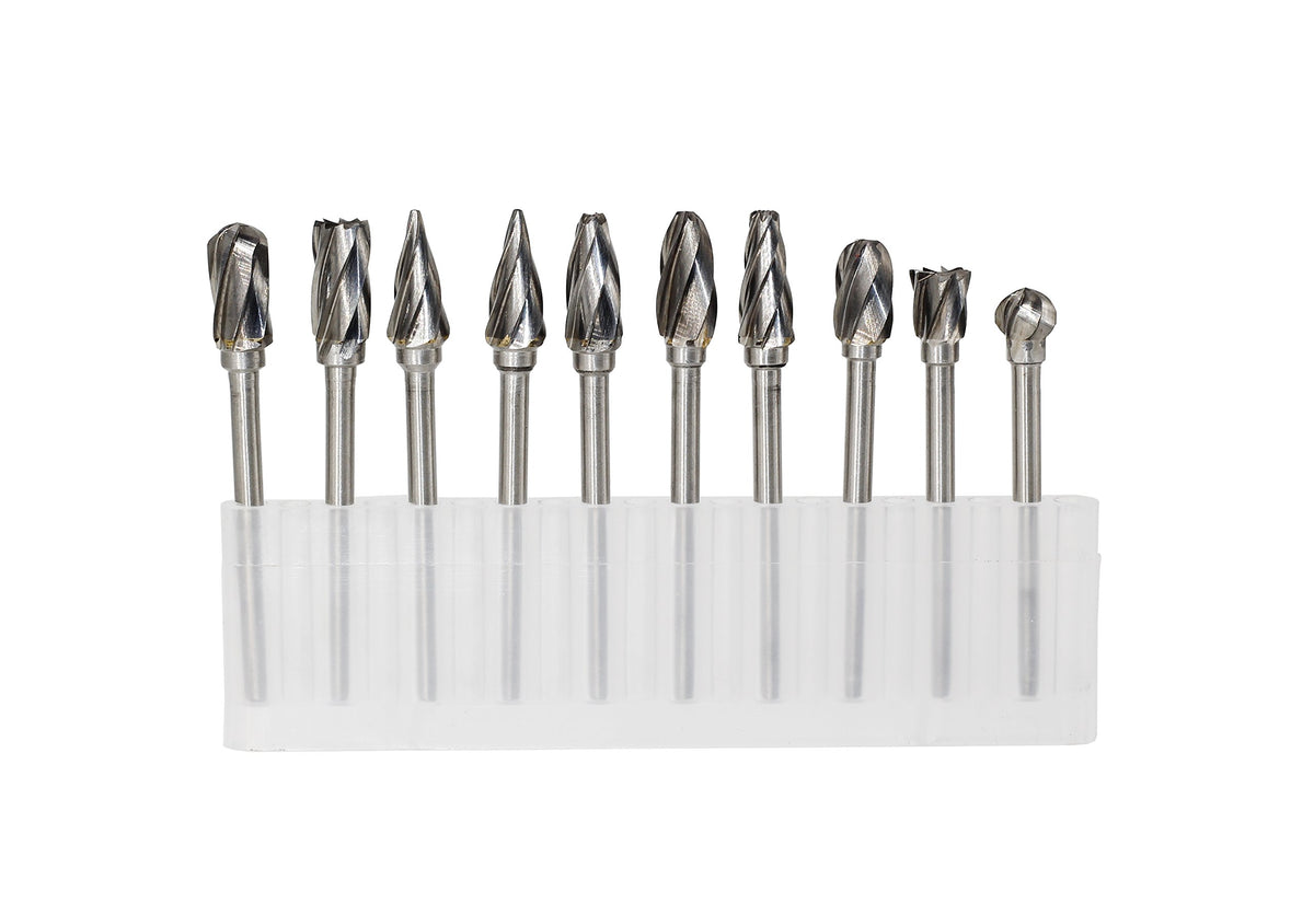 1/8 inch Carbide Burr Set - 10pcs Aluma Cut Carbide Rotary Burrs for Aluminum 3mm Shank Fits Die Grinder Drill for Woodworking,Drilling, Aluminum Craving,Engraving, Polishing