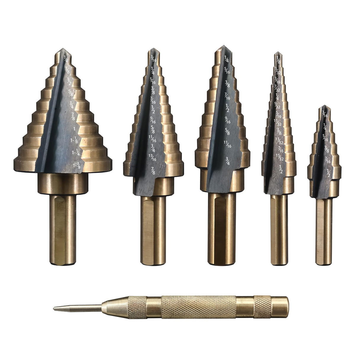 Pro-Edge 6pcs Step Drill Bits for Metal, 50 Sizes Step Drill Bit Set HSS Titanium-Coated with Center Punch for Aluminum, Wood, Plastic, with Aluminum Case