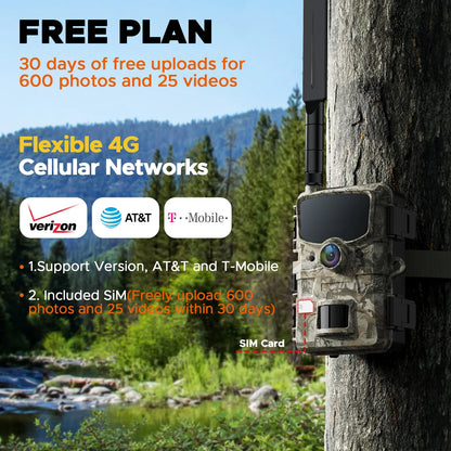 CAMPARK 2 Pack TC20 4G Cellular Trail Camera, 1080P 24MP Hunting Game Camera with Live View and Motion Alerts, Low Glow Night Vision and IP66 Waterproof for Wildlife Monitoring
