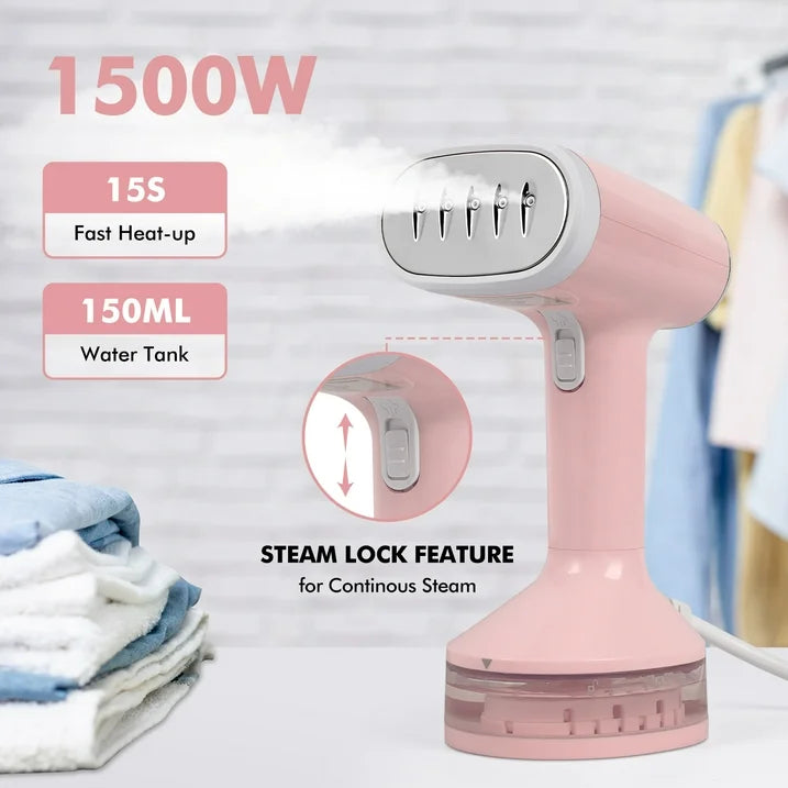 VAVSEA Steamer for Clothes, 1500W Handheld Garment Steamer, Steam Iron, Portable Travel Fabric Wrinkles Remover, 15s Fast Heat-up, Pink