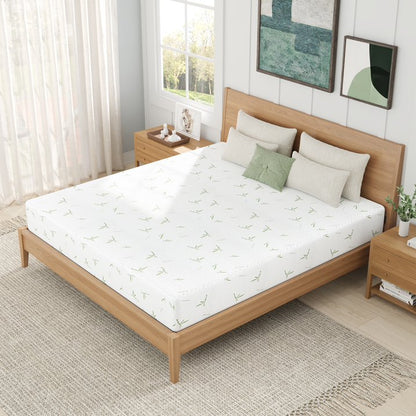 HSUNNS 10 inch Full Mattress, Memory Foam Mattress in a Box, Green Tea Cooling Gel, Medium Support & Pressure Relief, Washable Cover and Non-Slip Bottom, CertiPUR-US Certified, White