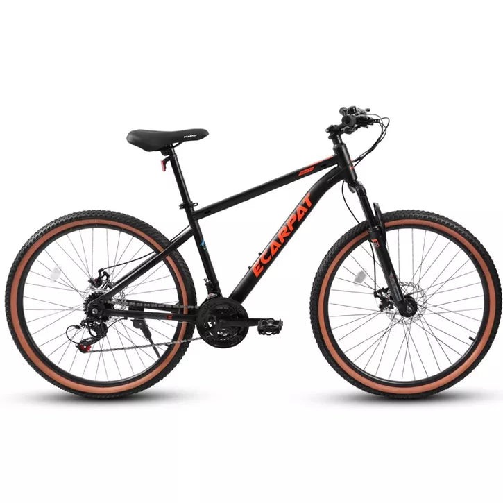 BestParts Mountain Bike 27.5 Inch, Adult Trail MTB Bicycle with Disc Brakes, Brown Edge Tires, for Commuting & Outdoor Riding, Black+Red