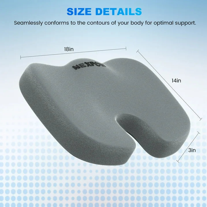 NEXPOW Memory Foam Seat Cushion Cooling Gel Butt Pillow for Tailbone Pain Relief  Chair Cushion,Car Seat Cushion,Butt Pillow Grey