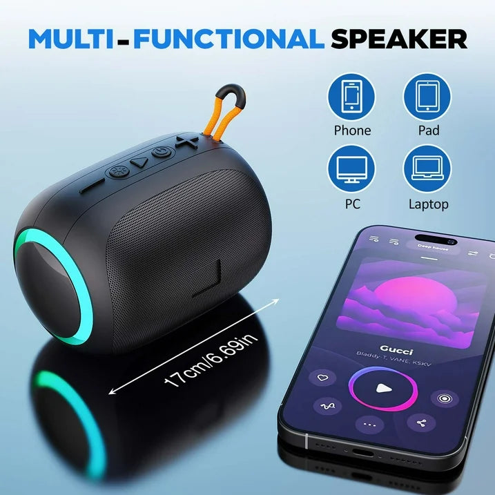JYX Portable Speaker, IPX7 Waterproof Bluetooth Speaker with LED Light, 8H Playtime Outdoor Speakers with Loud Stereo Sound, Black