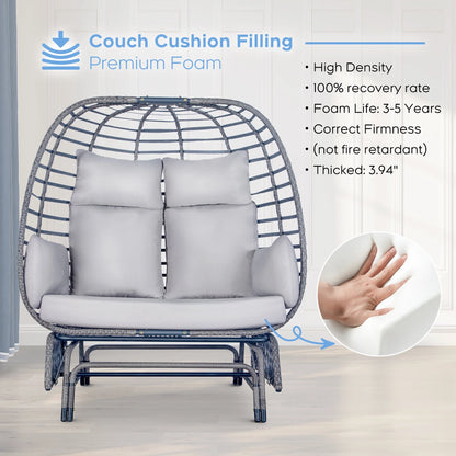 Brafab 2-Person Outdoor Egg Chair Wicker Basket Lounger Chairs with Stand Glider for Home Patio Xmas Gift,Steel Frame,Gray