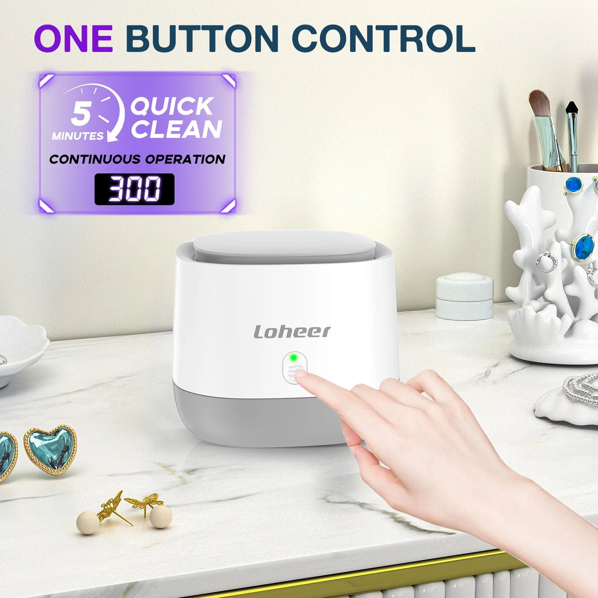Loheer Ultrasonic Retainer Cleaner Machine, 45kHz Dentures Cleaner for Mouth Guards, Braces, Toothbrush Heads, Jewelry, 4 UV Lights, 250ML Capacity