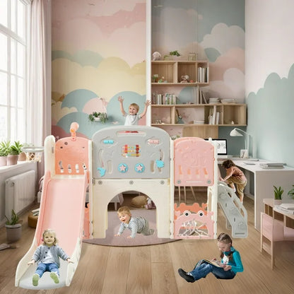 11 in 1 Toddler Slide, Kids Slide for Toddler Age 1-3 with Basketball Hoop, Kids Slide Playset Structure, Arch Tunnel and Telescope, Toy Storage Organizer for Toddlers, Kids Climbers Playground