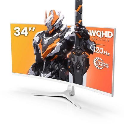 Suevery 34 Inch 120Hz Ultrawide Curved Gaming Monitor, WQHD (3440x1440p) , 21:9, 1500R,1ms(GTG), Support FreeSync, Wall-Mounted, DP & HDMI Port, White