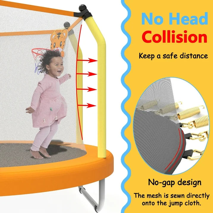 SHINPT 55  Kids Trampoline for Kids Age2 8, Indoor/Outdoor Toddler Trampoline Featuring Safety Handle, Easy Assembly, Entertainment Trampoline Basketball Hoop for Backyard, Patio