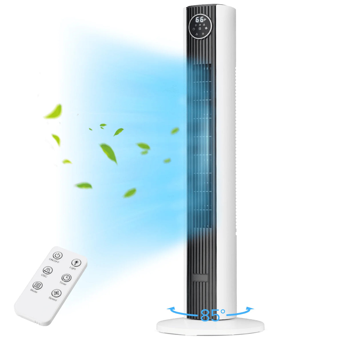 KISSAIR Tower Fan 85°Oscillating, 35 Inch Portable Fan with Remote Control, 4 Modes and 3 Wind Speed Setting, Built in 12 H Timer LED Display, Multicolor